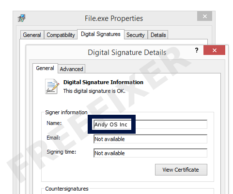 Screenshot of the Andy OS Inc certificate